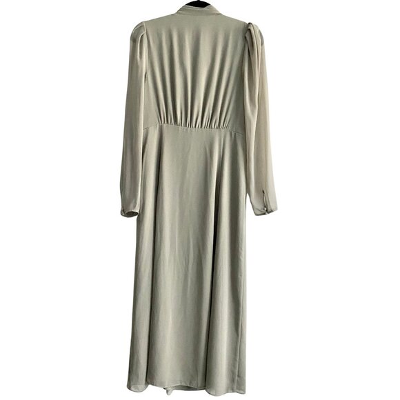 Aritzia Wilfred Mambo Dress Midi Victorian Button Down Tie US 8 Sage Green - Picture 5 of 15